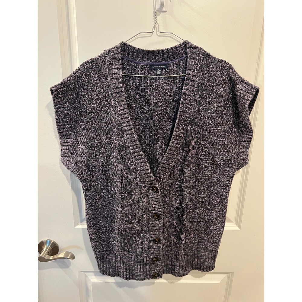 Tommy Hilfiger Womens Cardigan Vest Cable Knit Purple XL